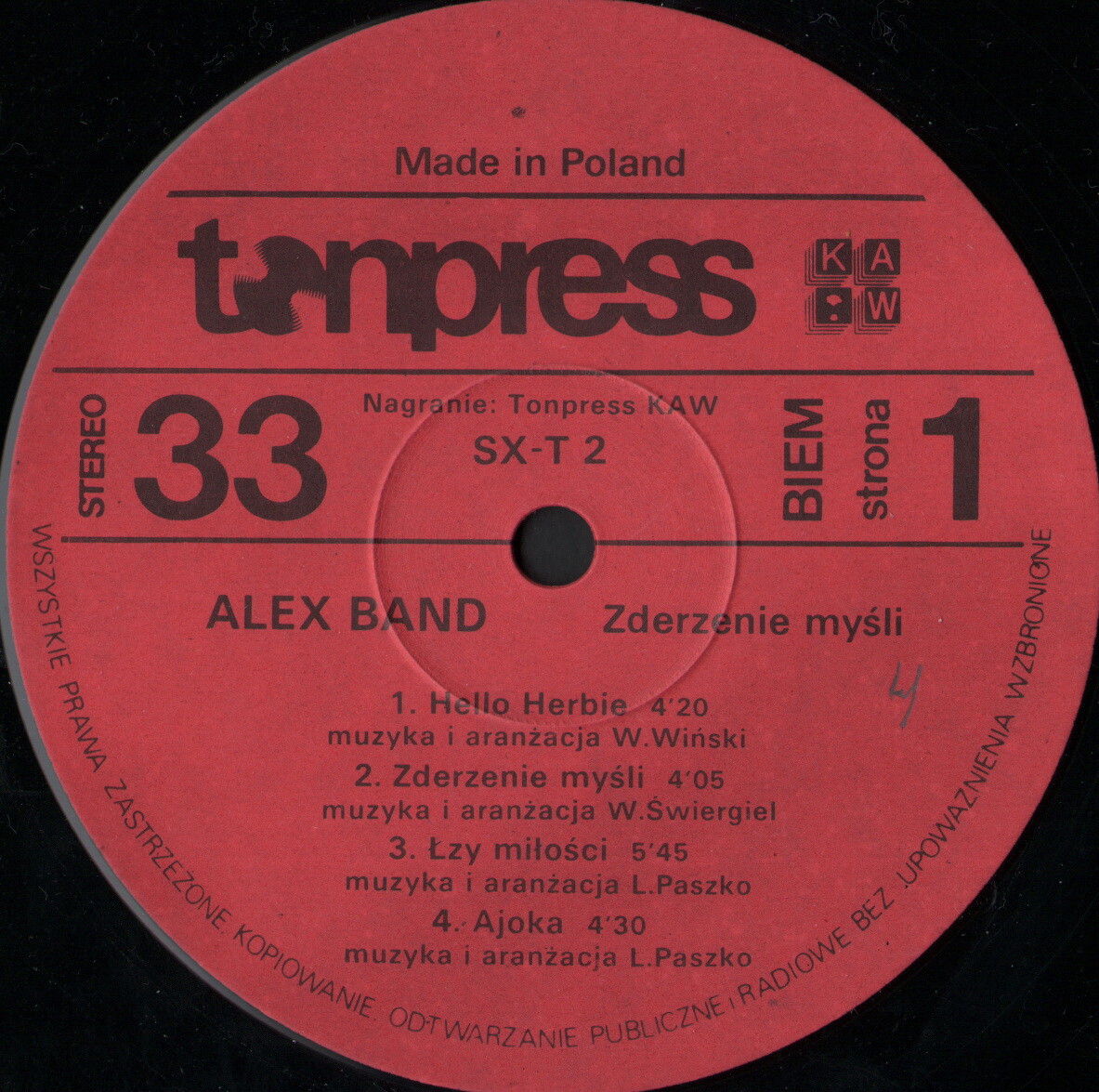 Alex Band  ‎– Zderzenie Myśli [по заказу польской фирмы TONPRESS, SX-T2]