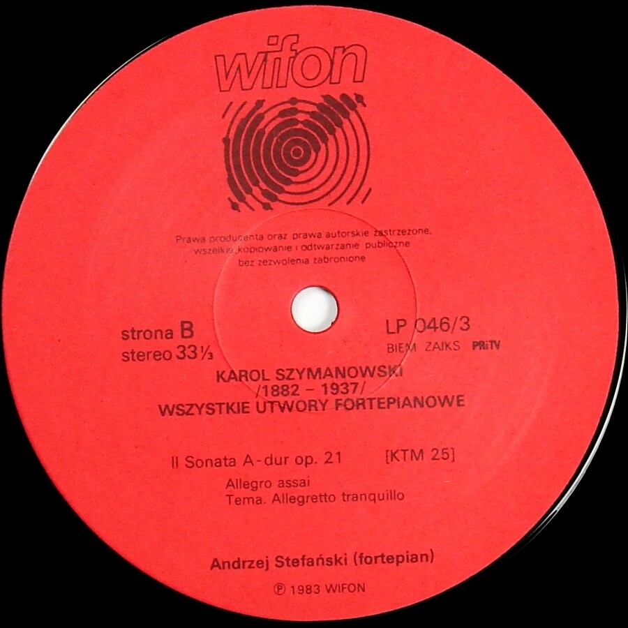 Karol Szymanowski - Wszystkie utwory fortepianowe vol.1 - 6: Andrzej Stefański  [по заказу польской фирмы WIFON, LP 046/1 - 046/6]