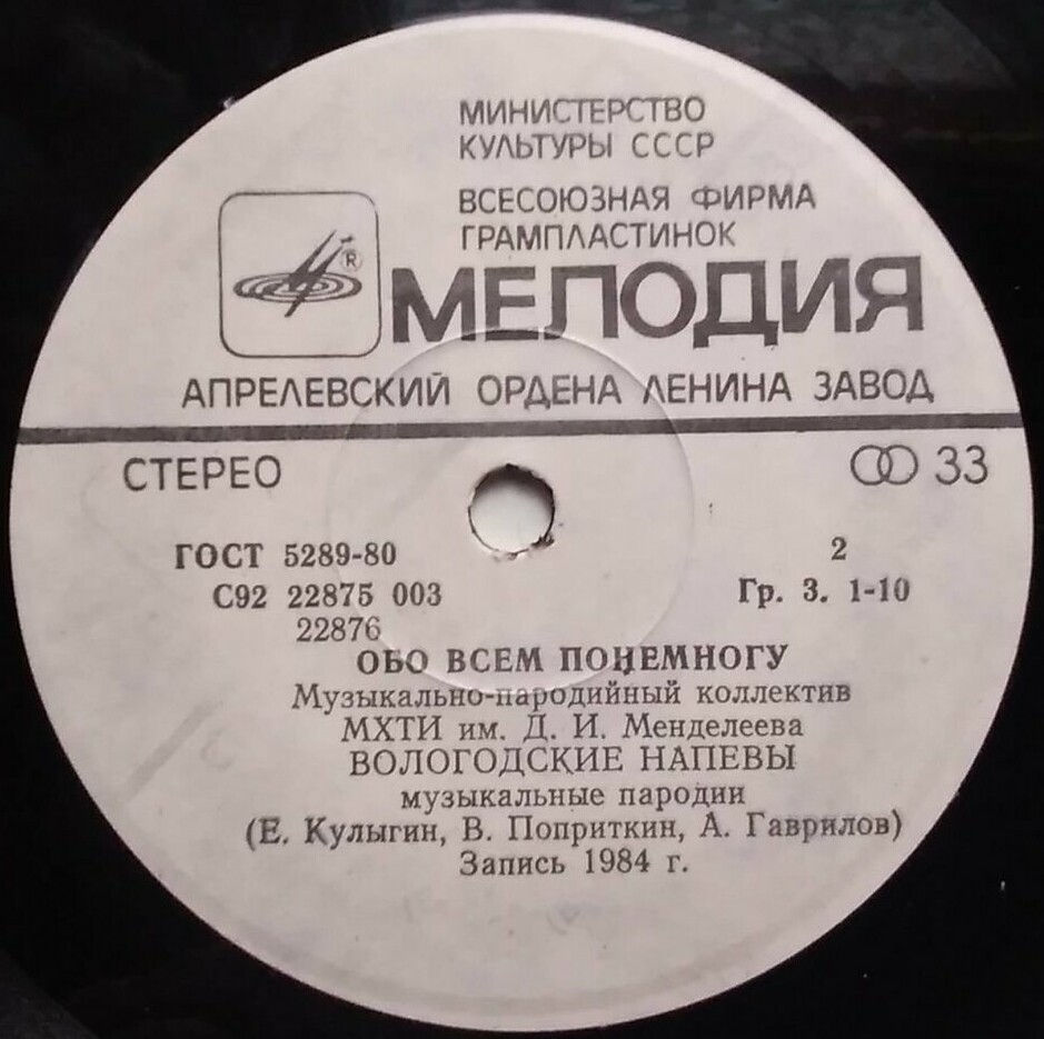 МУЗЫКАЛЬНО-ПАРОДИЙНЫЙ КОЛЛЕКТИВ МХТИ ИМ. МЕНДЕЛЕЕВА «Обо всем понемногу»