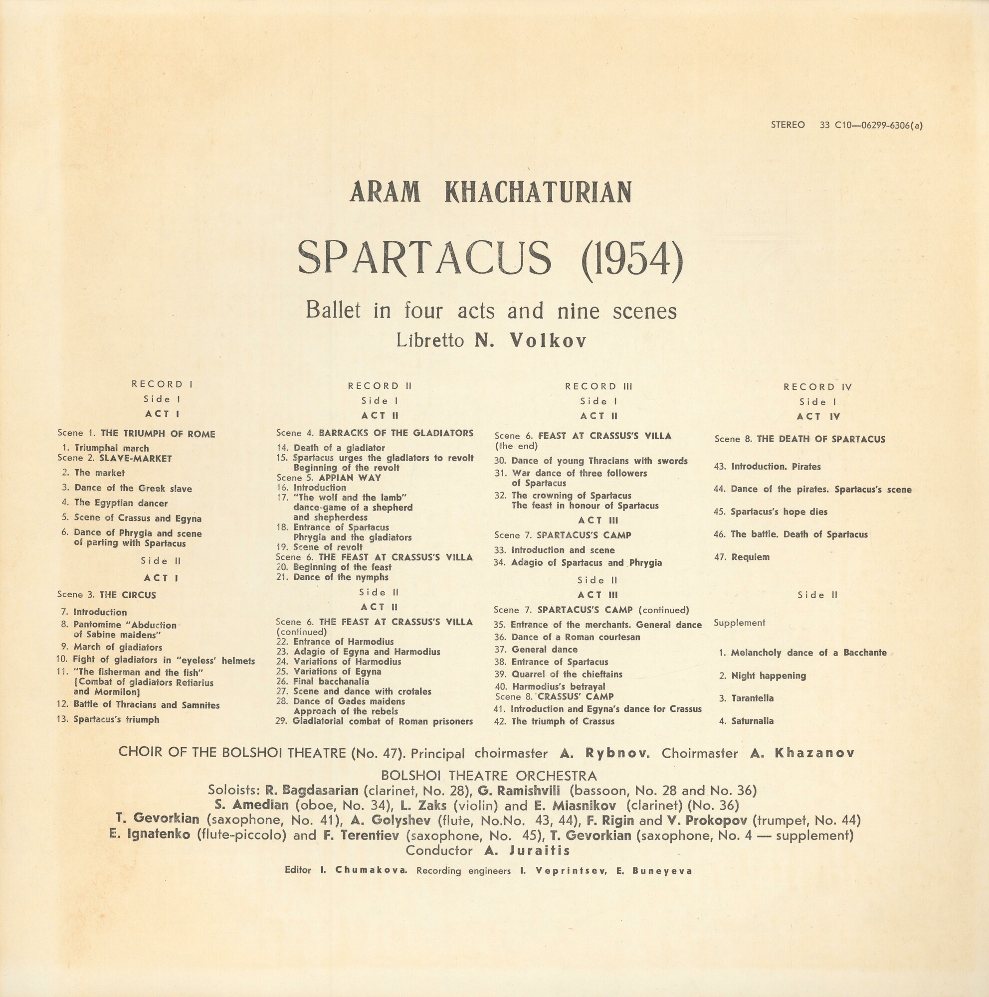 А. ХАЧАТУРЯН. «Спартак». Балет в четырех действиях, девяти картинах. Либретто Н. Волкова
