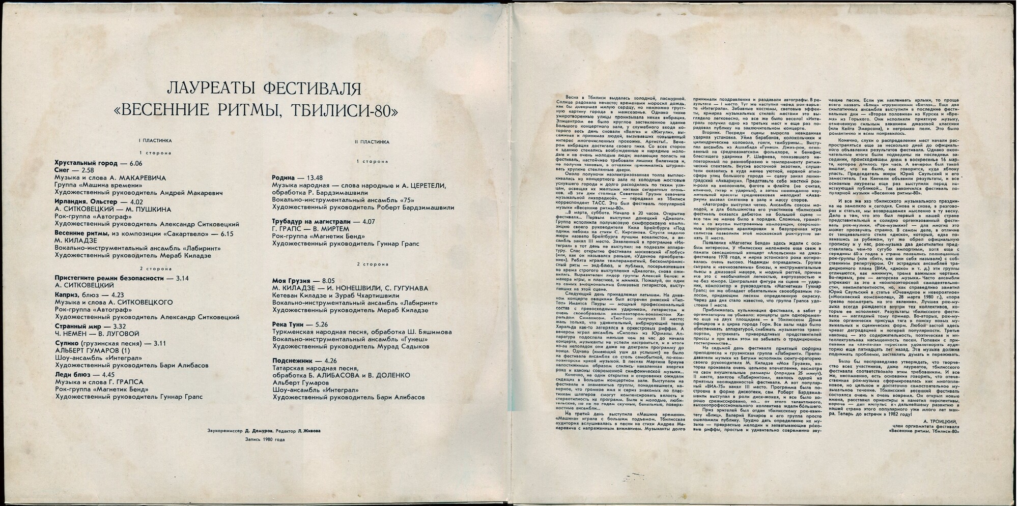 Лауреаты фестиваля "ВЕСЕННИЕ РИТМЫ".  Тбилиси-80