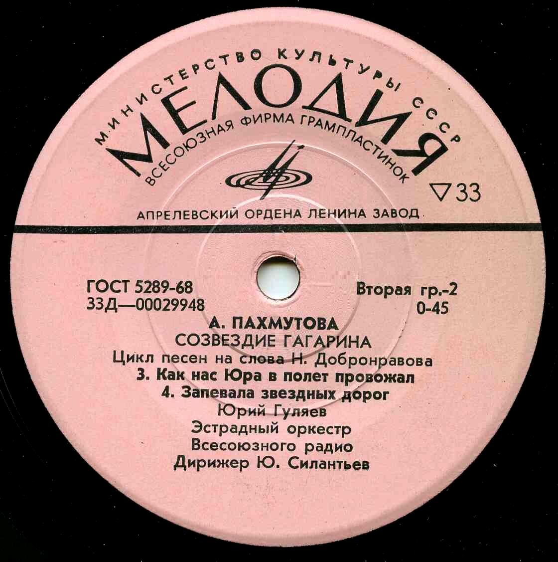 А. ПАХМУТОВА. "Созвездие Гагарина", цикл песен на слова Н. Добронравова. Поет Ю. ГУЛЯЕВ