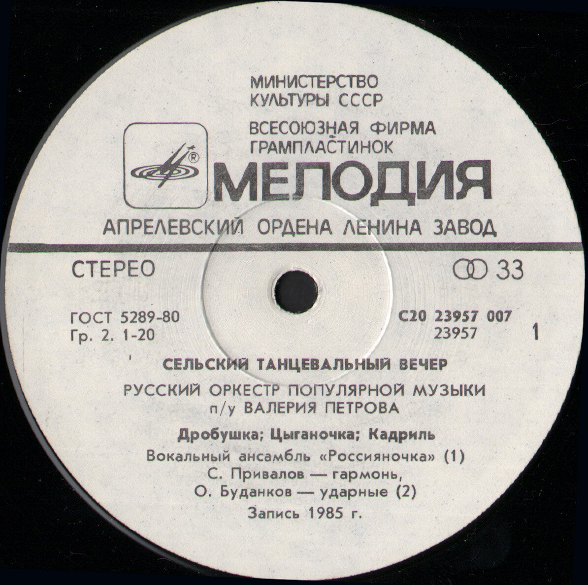 СЕЛЬСКИЙ ТАНЦЕВАЛЬНЫЙ ВЕЧЕР. Русский оркестр популярной музыки п/у Валерия Петрова