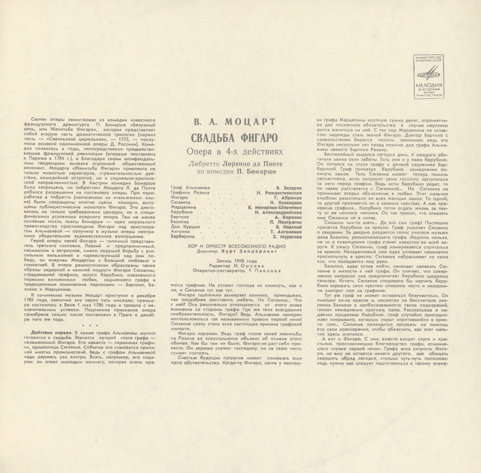 В. А. МОЦАРТ. "Свадьба Фигаро", опера
