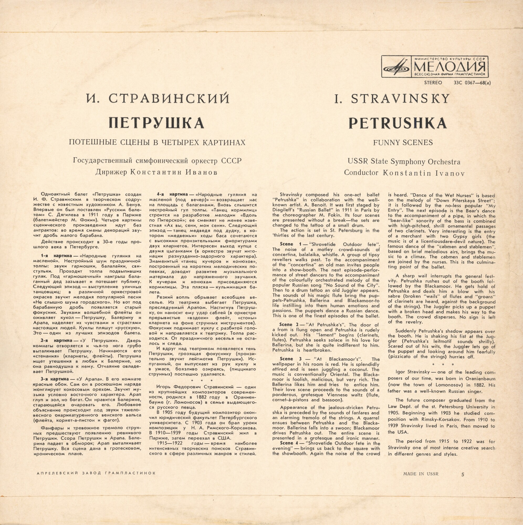 И. СТРАВИНСКИЙ (1882–1971): «Петрушка», потешные сцены в 4-х картинах (К. Иванов)
