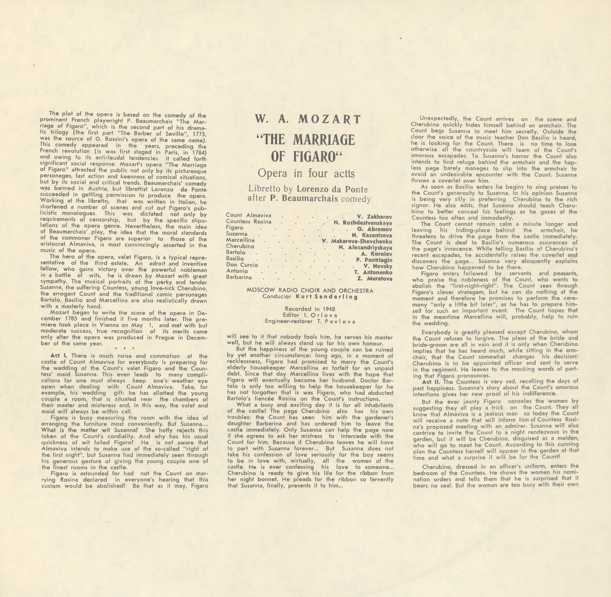 В. А. МОЦАРТ. "Свадьба Фигаро", опера