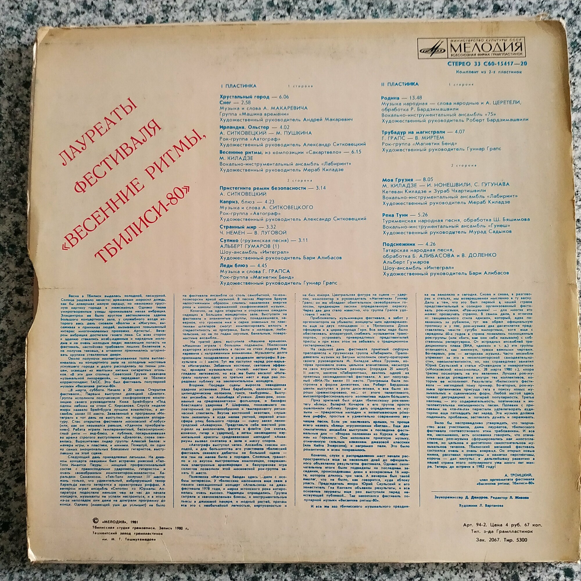 Лауреаты фестиваля "ВЕСЕННИЕ РИТМЫ".  Тбилиси-80