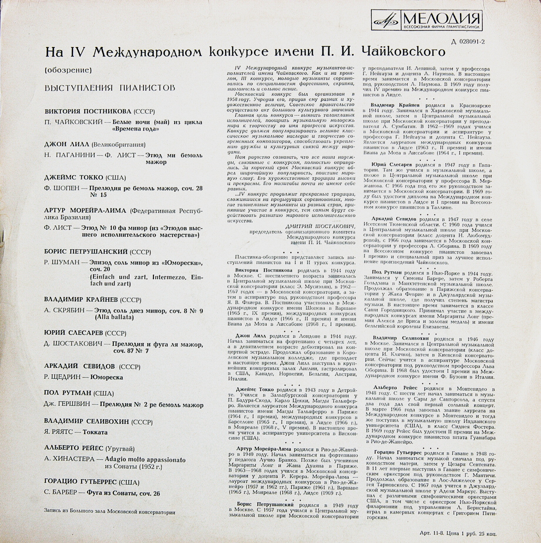 IV Международный конкурс им. П. И. Чайковского. Пианисты