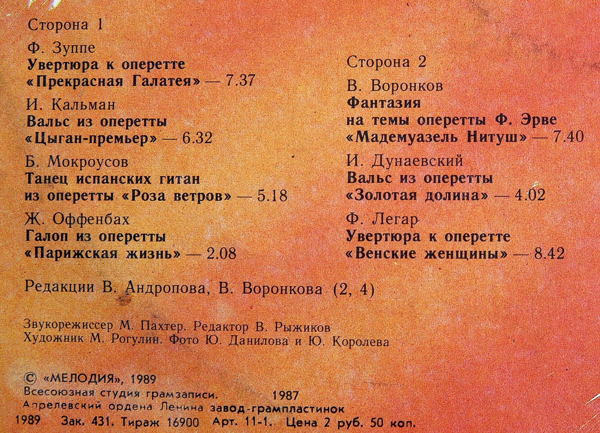 Духовой оркестр Большого театра СССР — Популярная музыка из оперетт