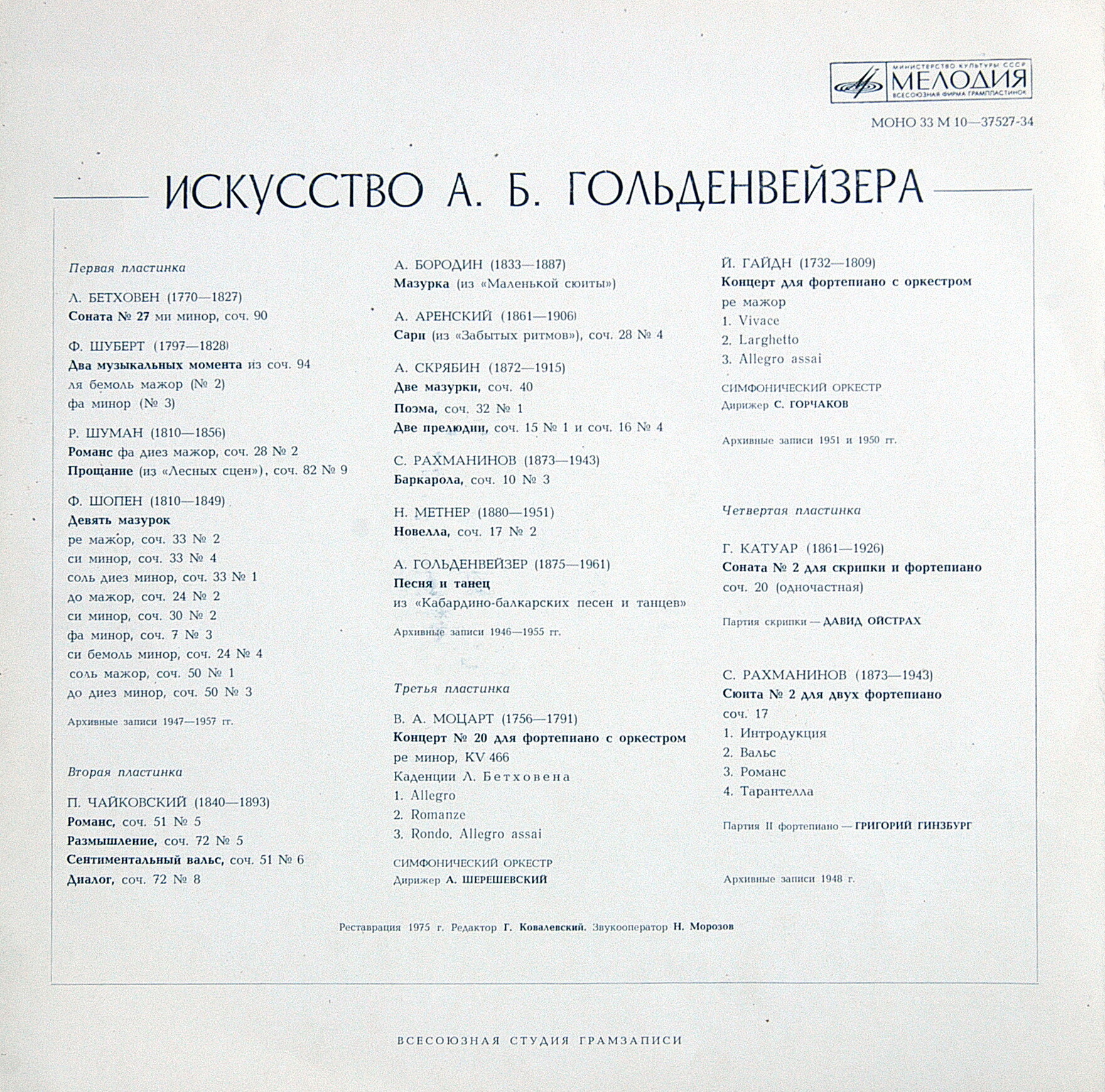 Александр ГОЛЬДЕНВЕЙЗЕР (ф-но, 1875–1961) «Искусство А. Б. Гольденвейзера» (1)