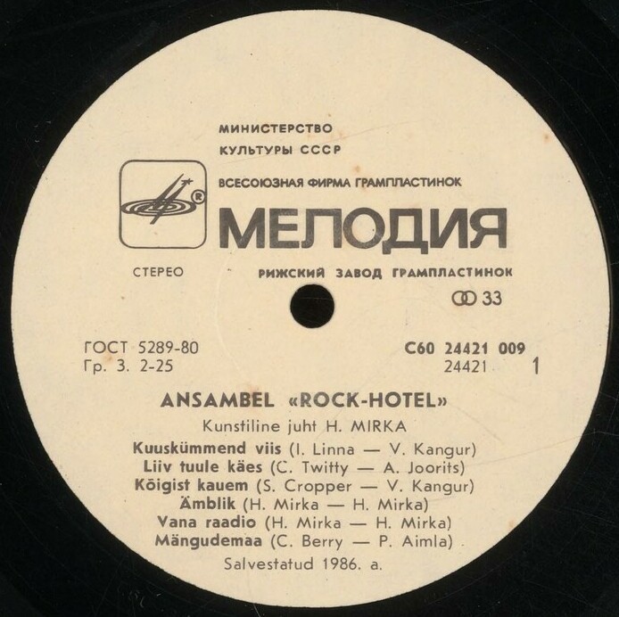 АНСАМБЛЬ «РОК-ОТЕЛЬ», художественный руководитель Хейго Мирка