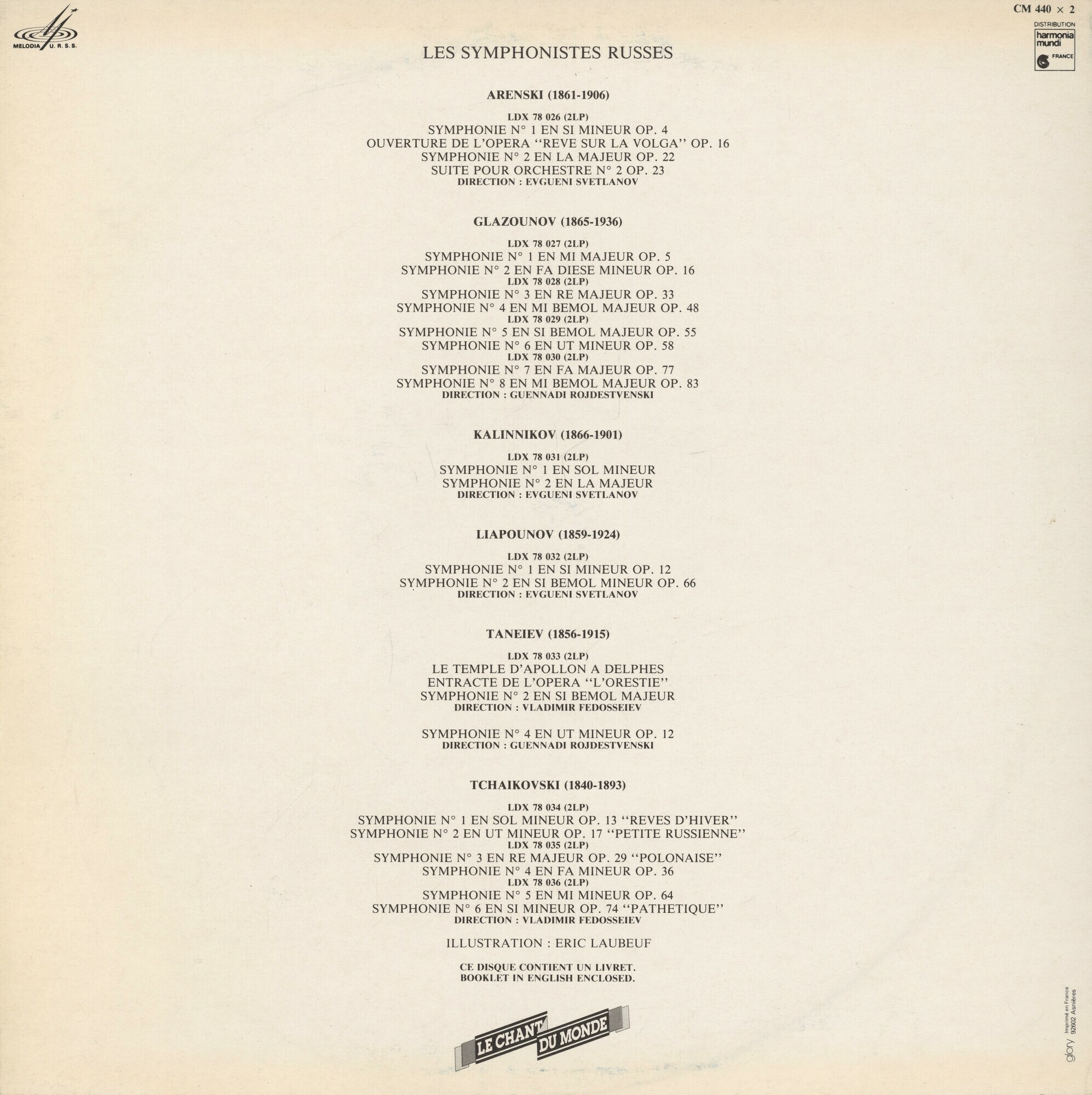 Les Symphonistes Russes. Taneiev. Symphonies 2 & 4 (Le Chant Du Monde ‎LDX 78033, 2LP)
