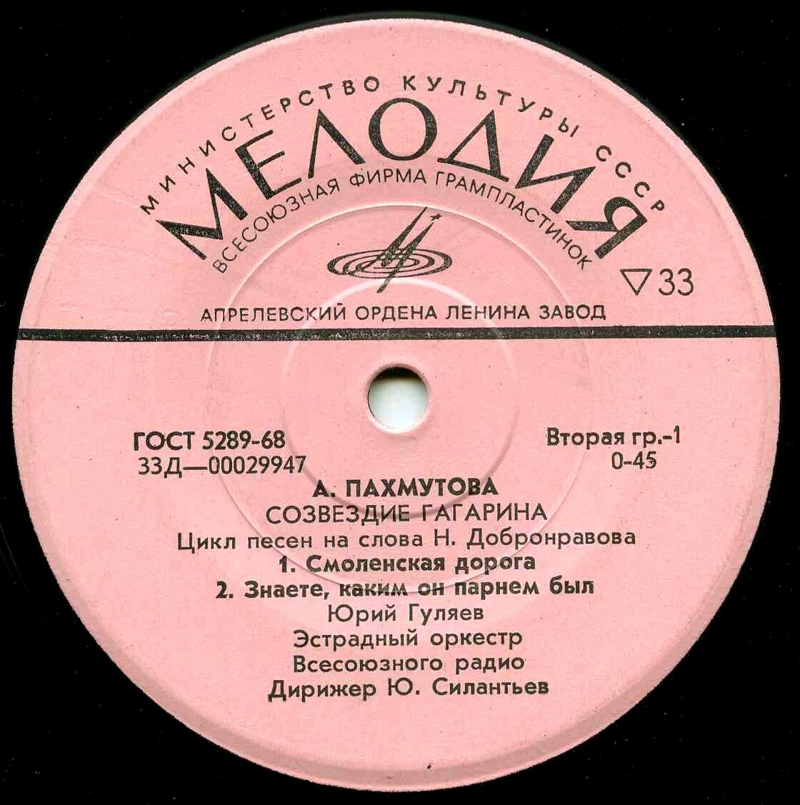 А. ПАХМУТОВА. "Созвездие Гагарина", цикл песен на слова Н. Добронравова. Поет Ю. ГУЛЯЕВ