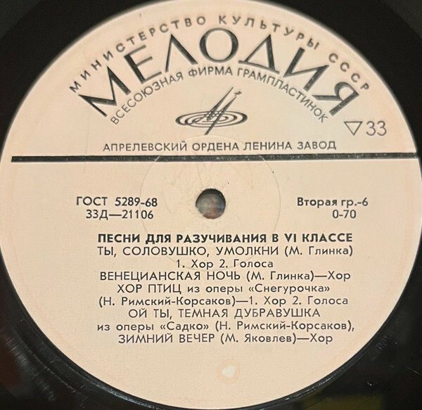 Песни для разучивания в V - VII классах средней школы