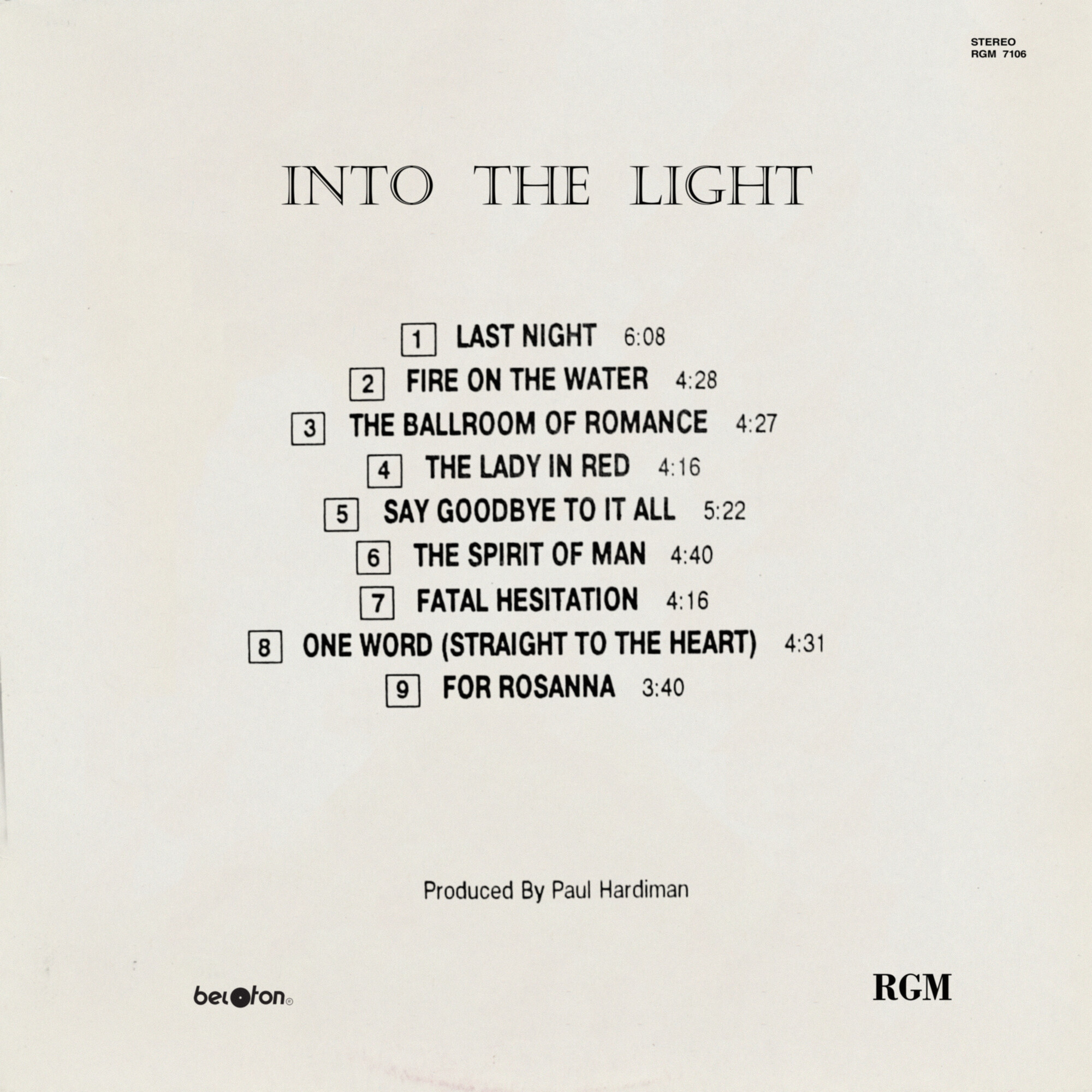 CHRIS DE BURGH. Into The Light
