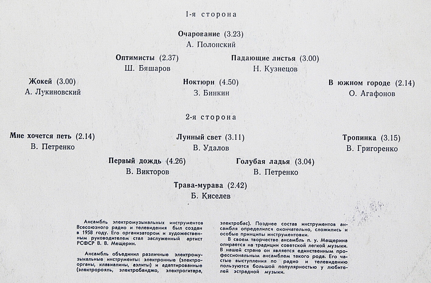 АНС. ЭЛЕКТРОМУЗЫКАЛЬНЫХ ИНСТРУМЕНТОВ ЦТ и ВР, руководитель В. Мещерин.