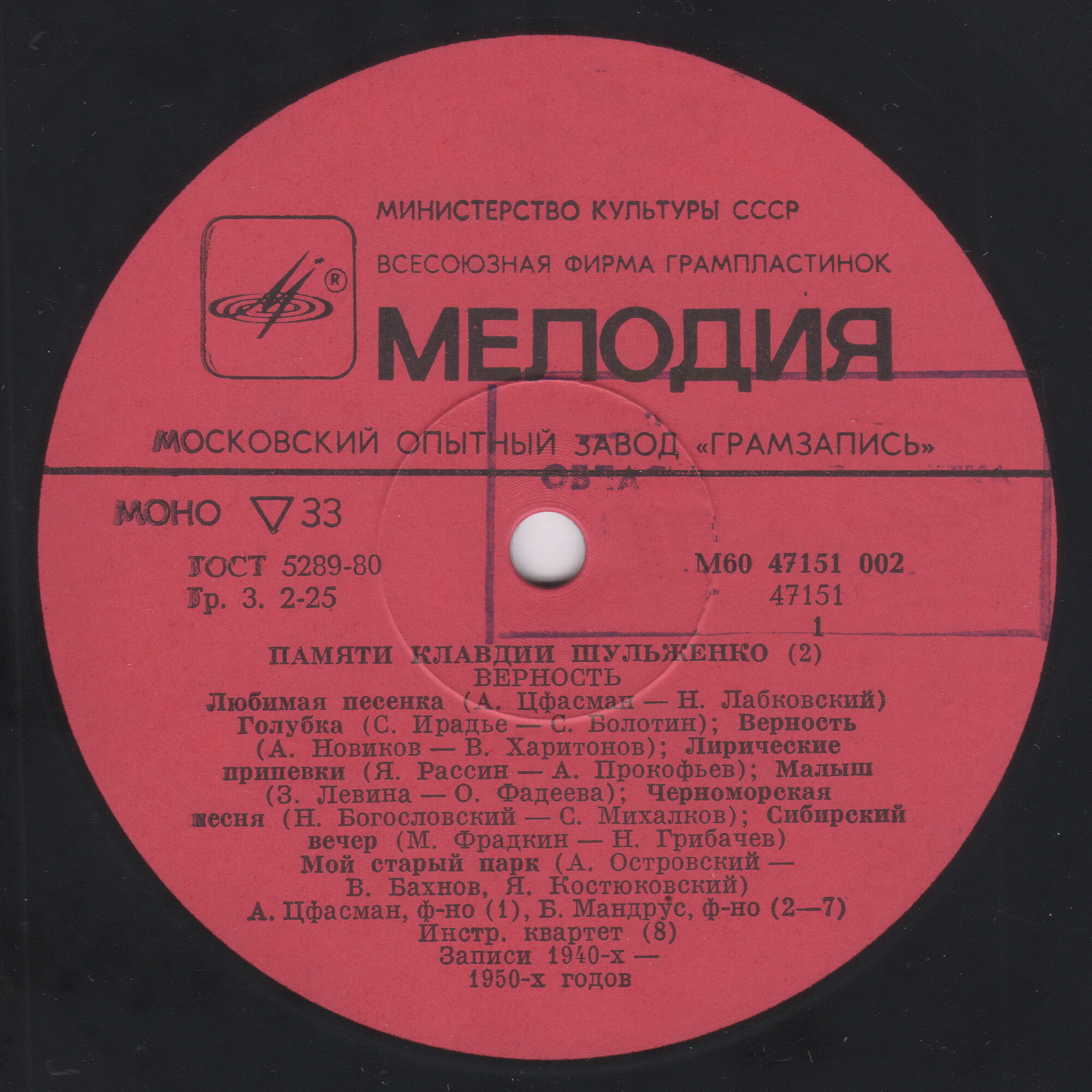 ПАМЯТИ КЛАВДИИ ШУЛЬЖЕНКО (2). «Верность»