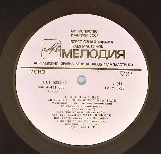 Г. НИШНИАНИДЗЕ: "Свидание в Верийском квартале", музыкально-сценическая композиция по документальной поэме.