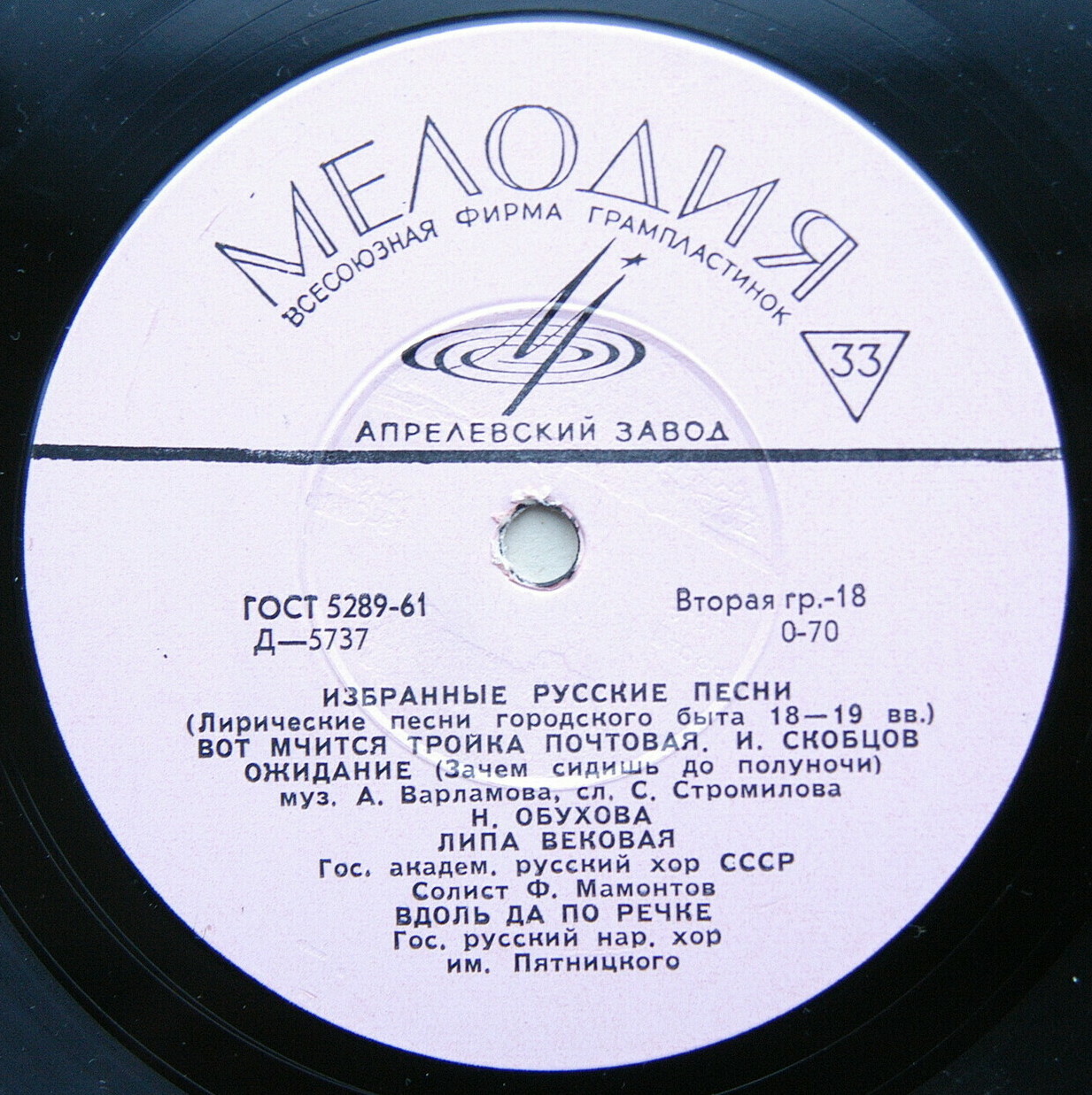 Избранные русские песни. Антология. Лирические песни городского быта XVIII-XIX вв. Пластинка 9