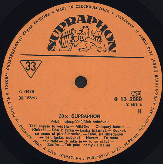 30X Supraphon [по заказу чешской фирмы SUPRAPHON, 0 13 2089]