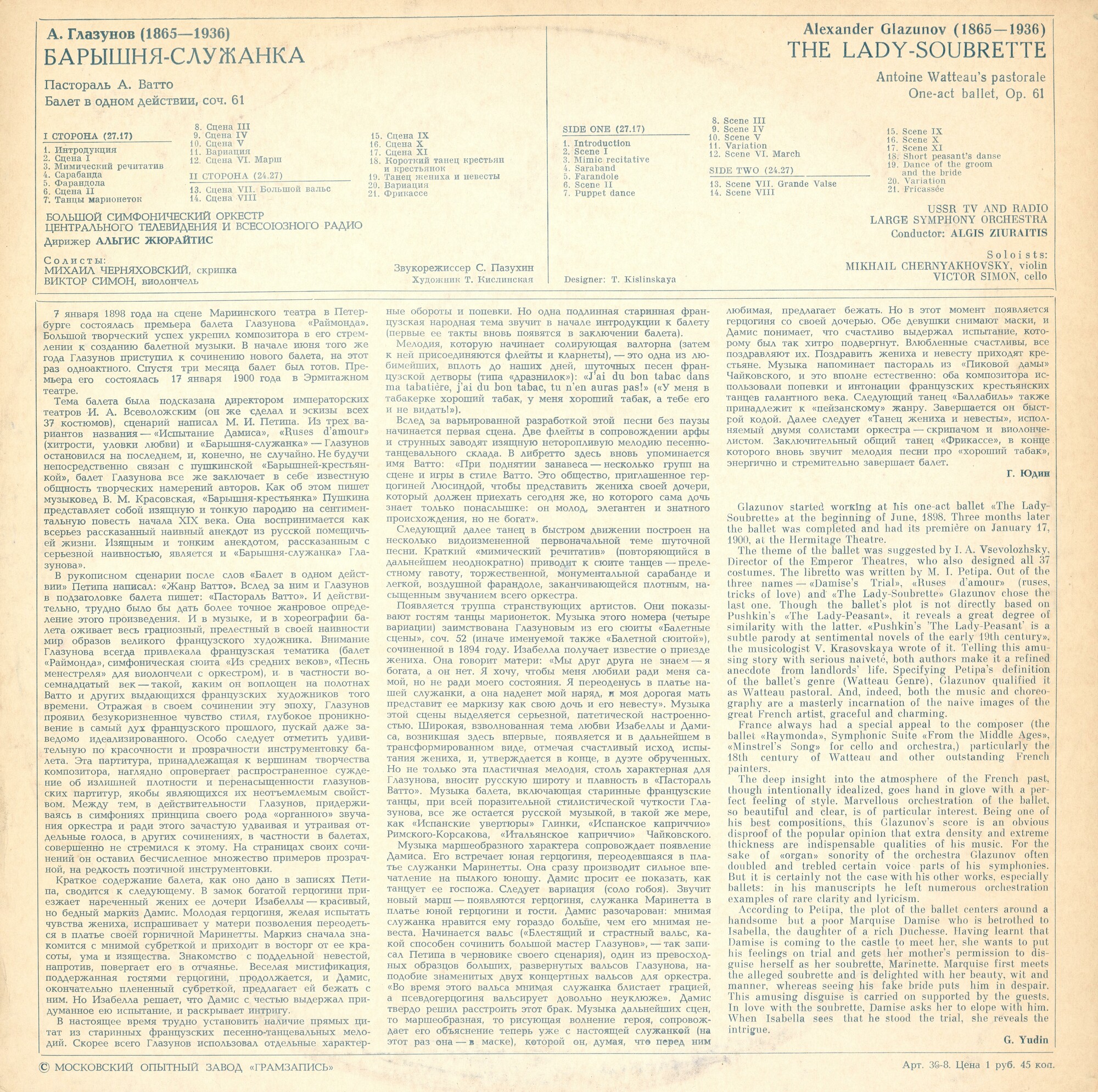 A. ГЛАЗУНОВ. «Барышня-служанка», балет