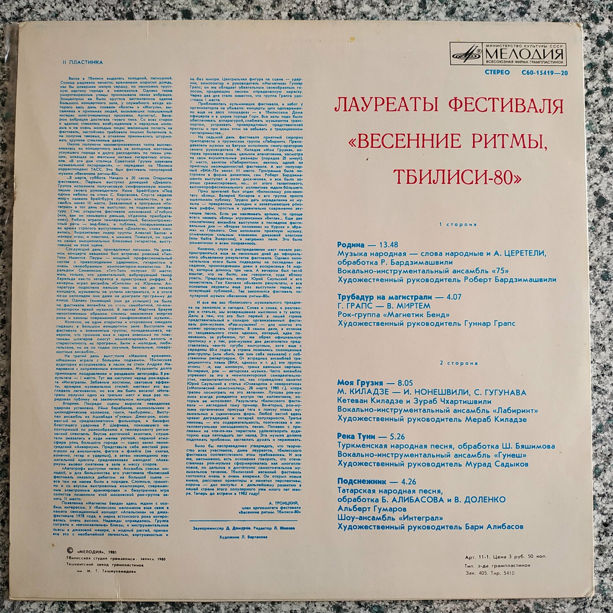 Лауреаты фестиваля "ВЕСЕННИЕ РИТМЫ".  Тбилиси-80