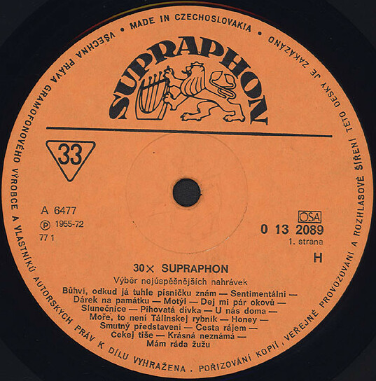 30X Supraphon [по заказу чешской фирмы SUPRAPHON, 0 13 2089]