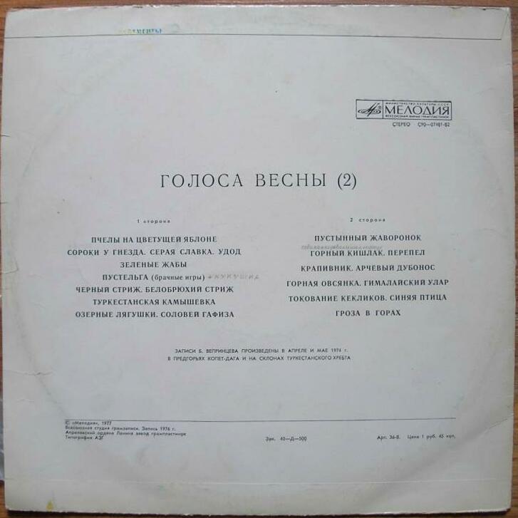 ГОЛОСА ВЕСНЫ (вторая пластинка).