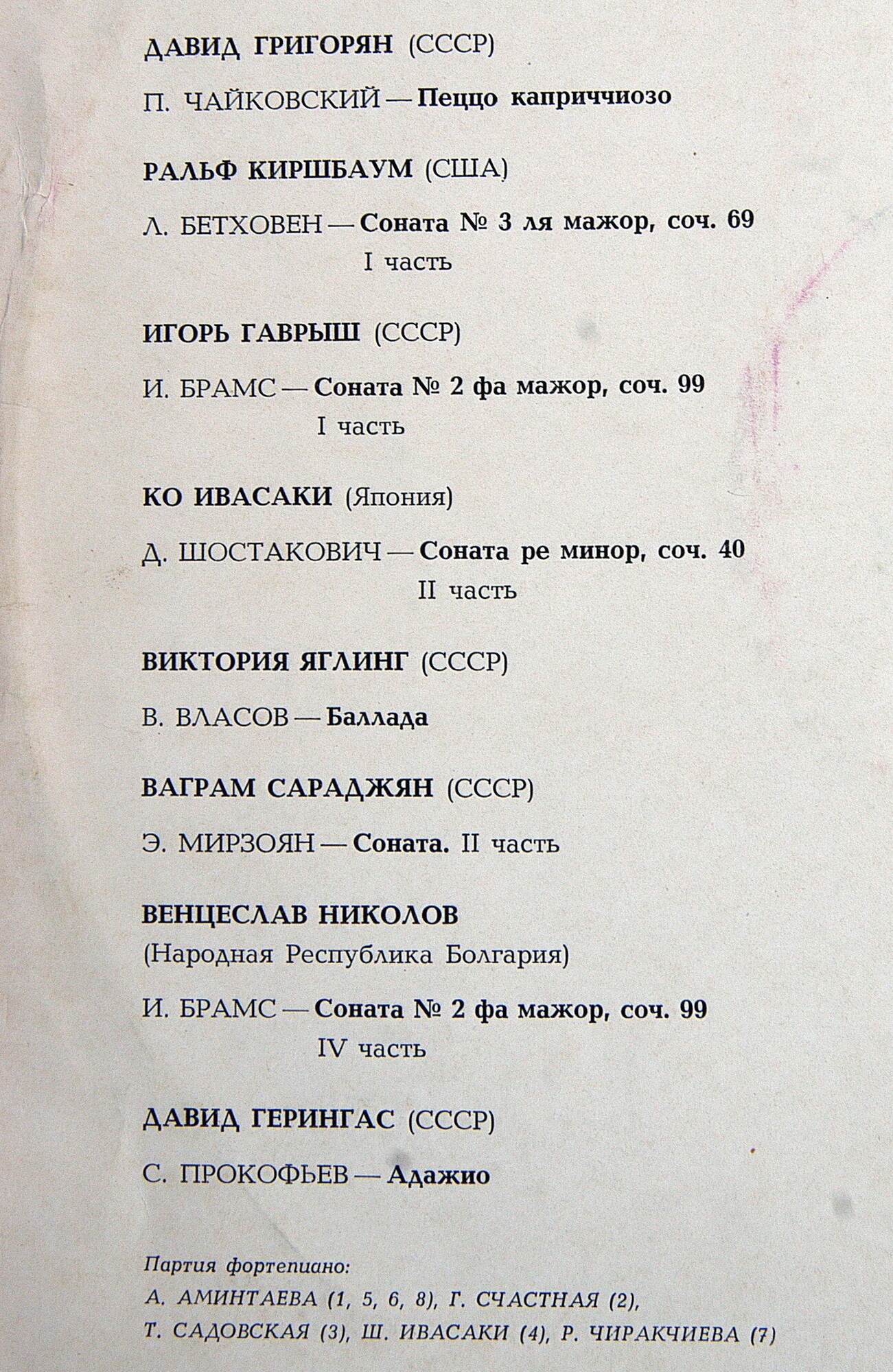Выступления виолончелистов. IV конкурс им. Чайковского