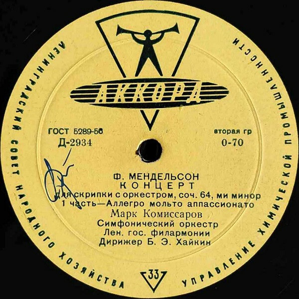 Ф. Мендельсон: Концерт для скрипки с оркестром, соч. 64, ми минор (Марк Комиссаров; СО ЛГФ, Б. Э. Хайкин)