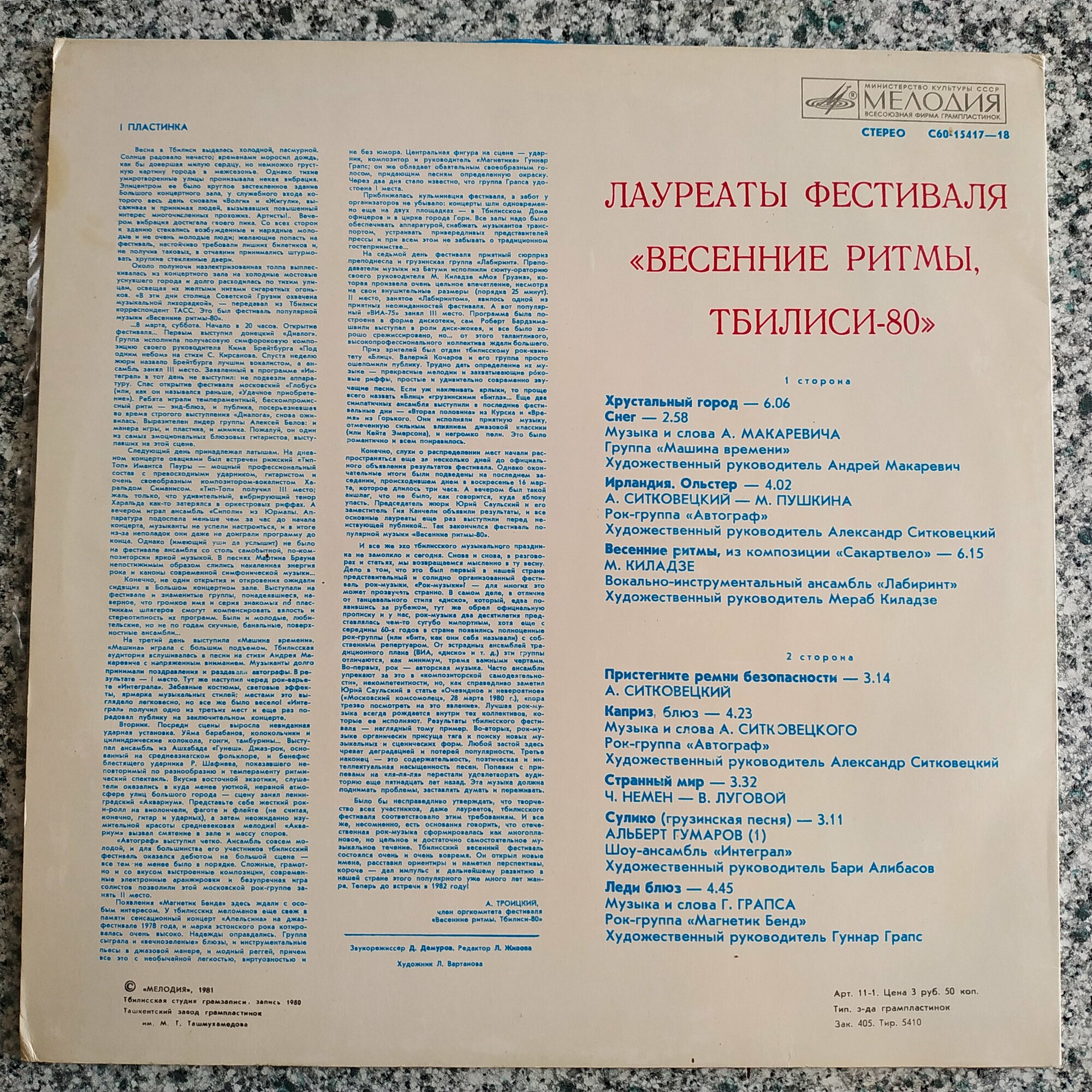 Лауреаты фестиваля "ВЕСЕННИЕ РИТМЫ".  Тбилиси-80