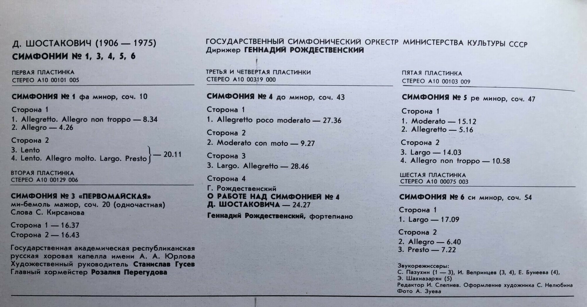 Д. Шостакович: Симфонии №№ 1, 3-6 (Г. Рождественский)
