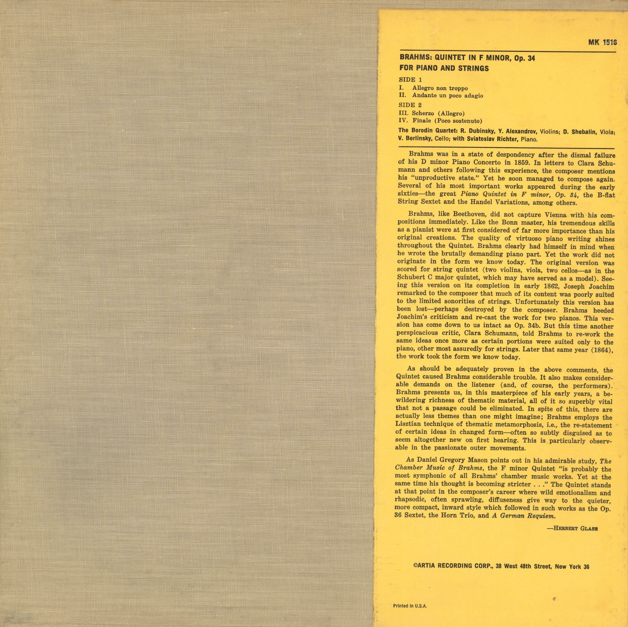 И. Брамс. Квинтет