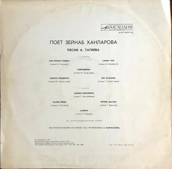 Поёт Зейнаб Ханларова. Песни А. Тагиева