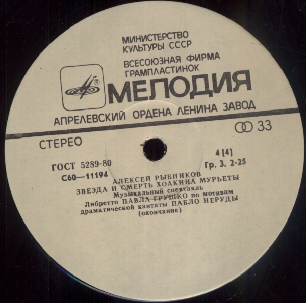Алексей Рыбников. Звезда и смерть Хоакина Мурьеты (2 пл.)