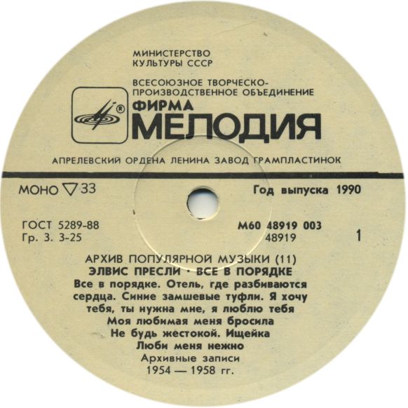 Архив популярной музыки №11. Элвис Пресли. Всё в порядке