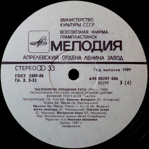 ВЕЛИКИЙ ПОСТ - СВЯТАЯ ПАСХА. Песнопения Русской православной церкви, хор п/у Николая Матвеева