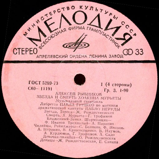 Алексей Рыбников. Звезда и смерть Хоакина Мурьеты (2 пл.)