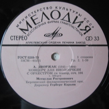 А. ДВОРЖАК (1841-1904). Концерт для виолончели с оркестром, си минор, соч. 104
