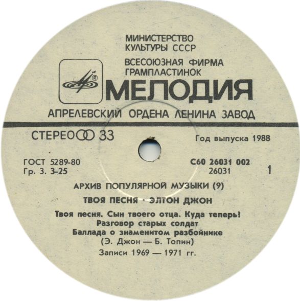 Элтон ДЖОН «Твоя песня» [Рок-архив 2]
