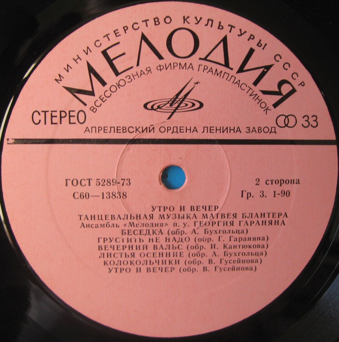 Ансамбль "Мелодия" - «Утро и вечер». Танцевальная музыка М. БЛАНТЕРА