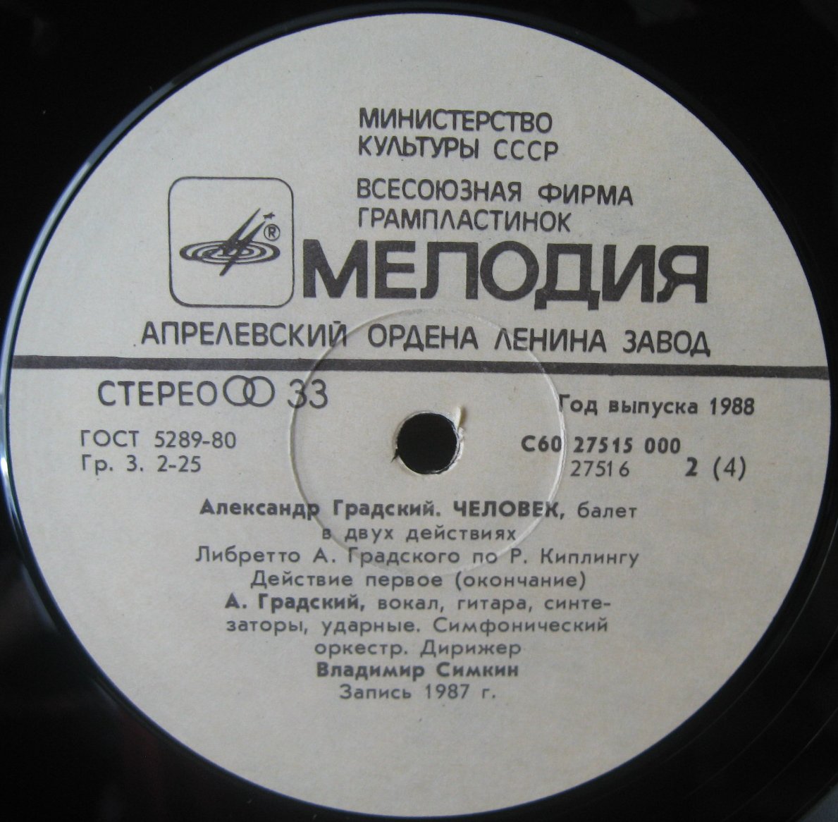 А. ГРАДСКИЙ (1949): «Человек», балет в двух действиях.