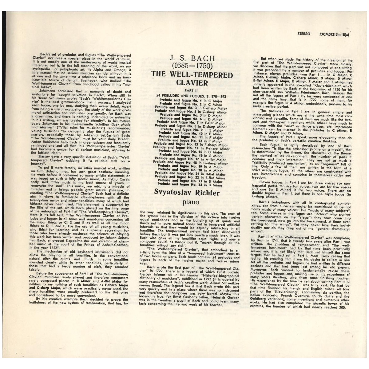 И. С. БАХ (1685-1750) "Хорошо темперированный клавир". Прелюдии и фуги, часть II (С. Рихтер, ф-но)