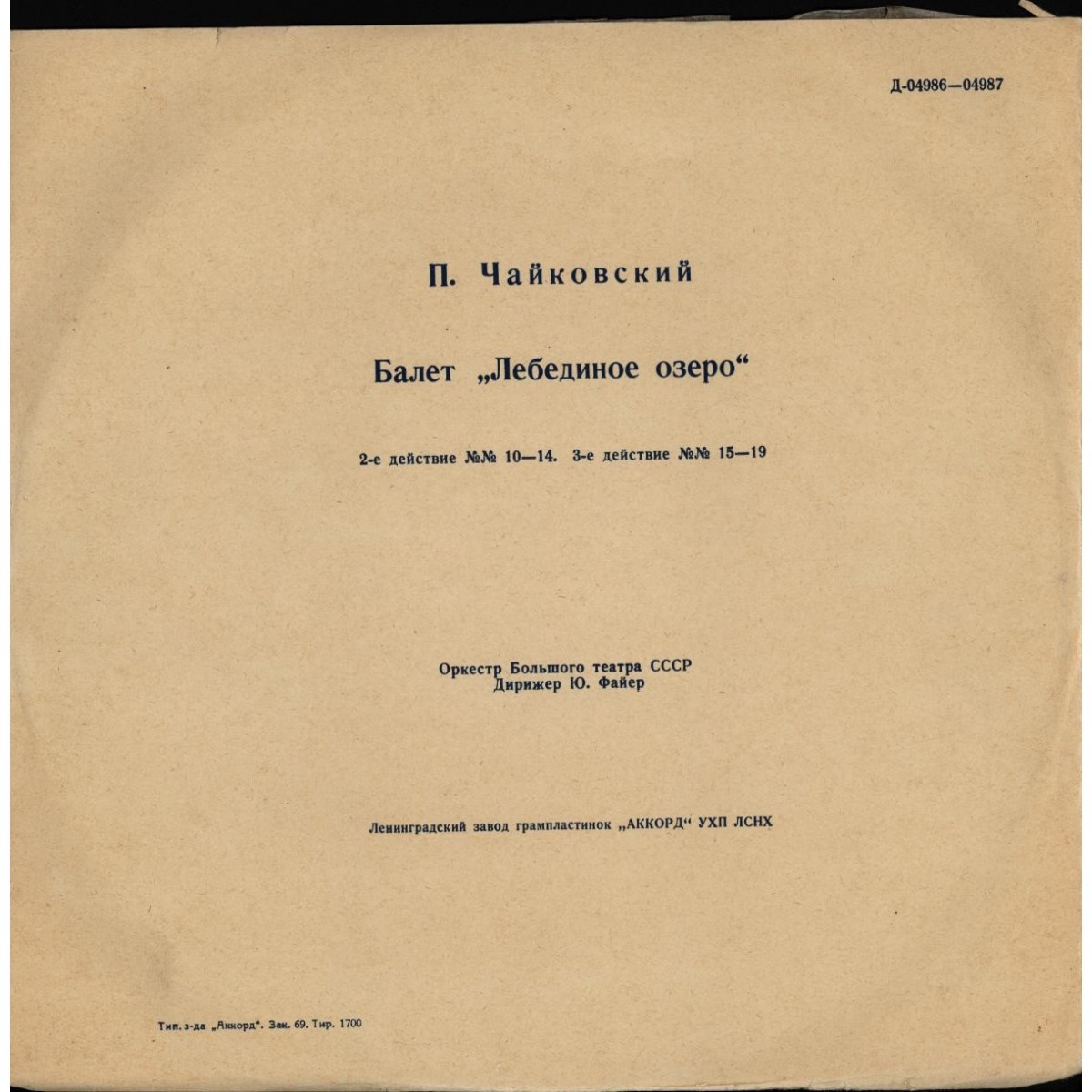 П. Чайковский: Балет "Лебединое озеро" (Оркестр БТ, Ю. Файер)