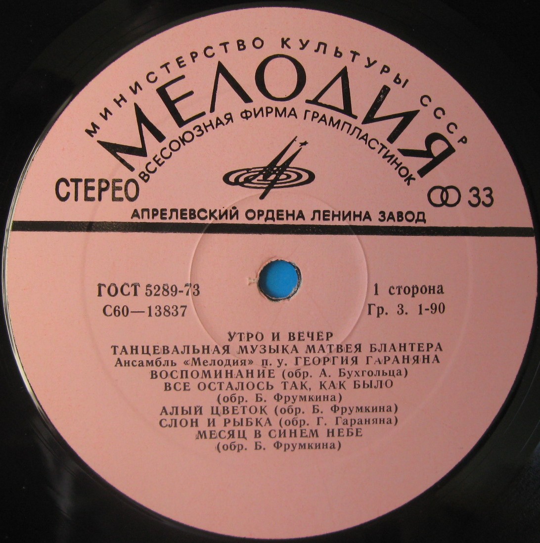 Ансамбль "Мелодия" - «Утро и вечер». Танцевальная музыка М. БЛАНТЕРА