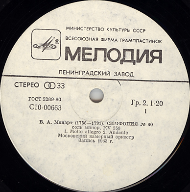 В. А. МОЦАРТ Симфонии № 40, № 24 (Московский камерный оркестр, Р. Баршай)