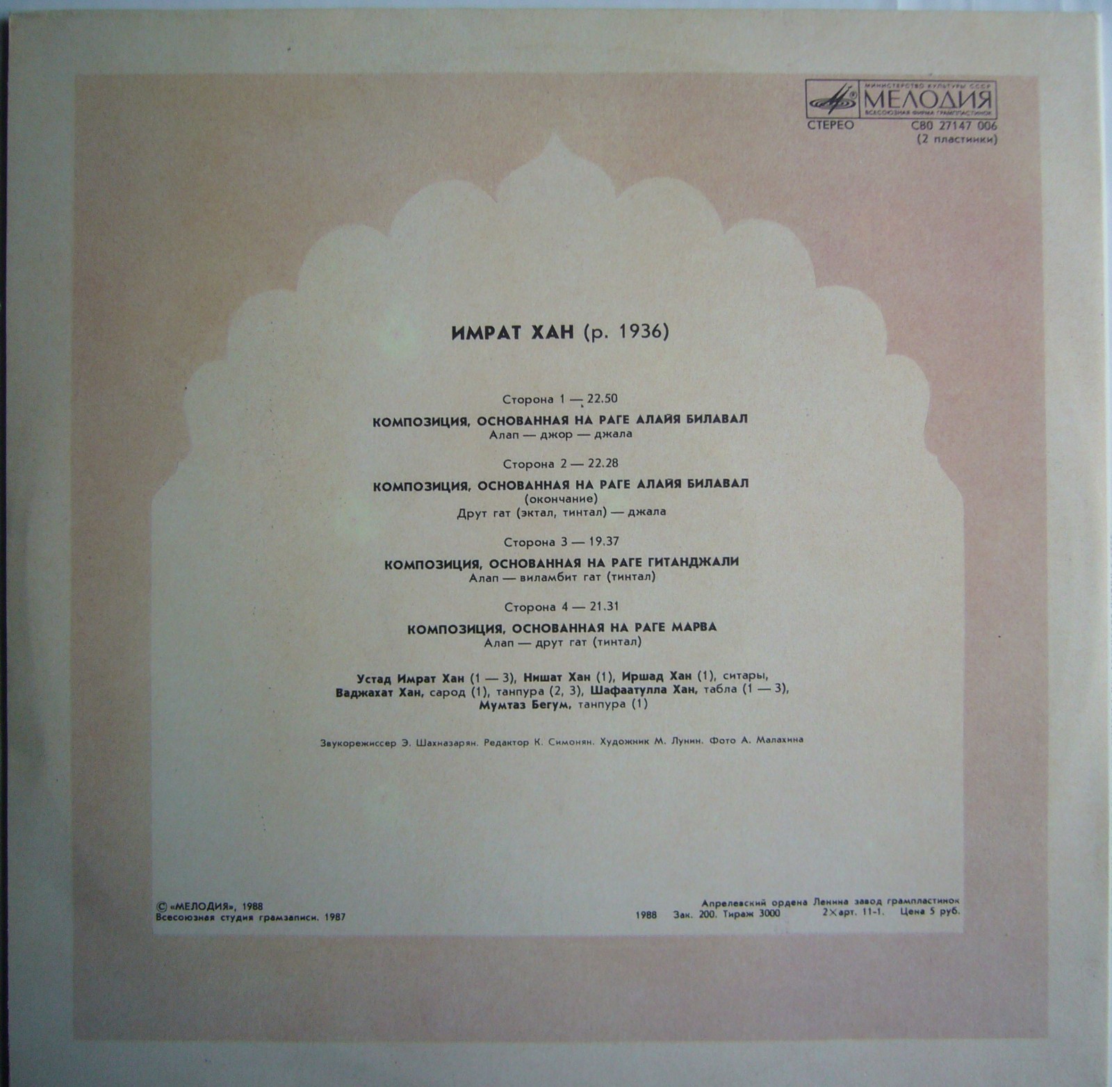 ИМРАТ ХАН И ЕГО СЫНОВЬЯ НА ФЕСТИВАЛЕ ИНДИИ В СССР (1987 г.)