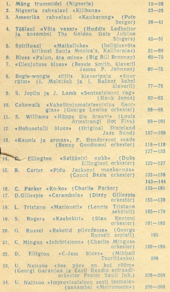 Muusikalisi näiteid V.Ojakääru raamatule / 	Музыкальные примеры к книге В. Оякяра "О джазе"