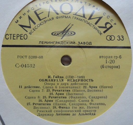 ЙОЗЕФ ГАЙДН «Обманутая неверность». Опера в 2-х действиях