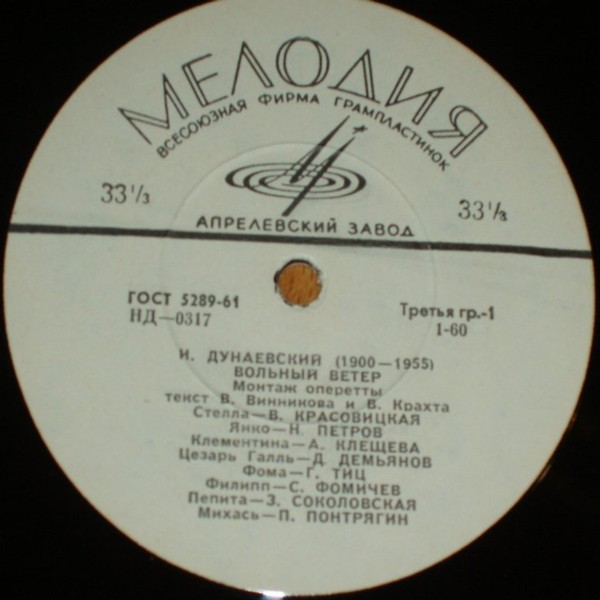 И. ДУНАЕВСКИЙ (1900–1955): «Вольный ветер», монтаж оперетты